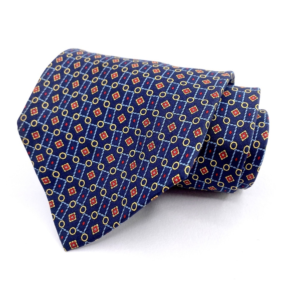 Pierre Lorrain Tie Silk Blue Geometric Pattern